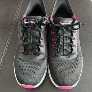 Skechers Women's Black and Pink Athletic Shoes - slip-ins arch fit 2.0 easy chic